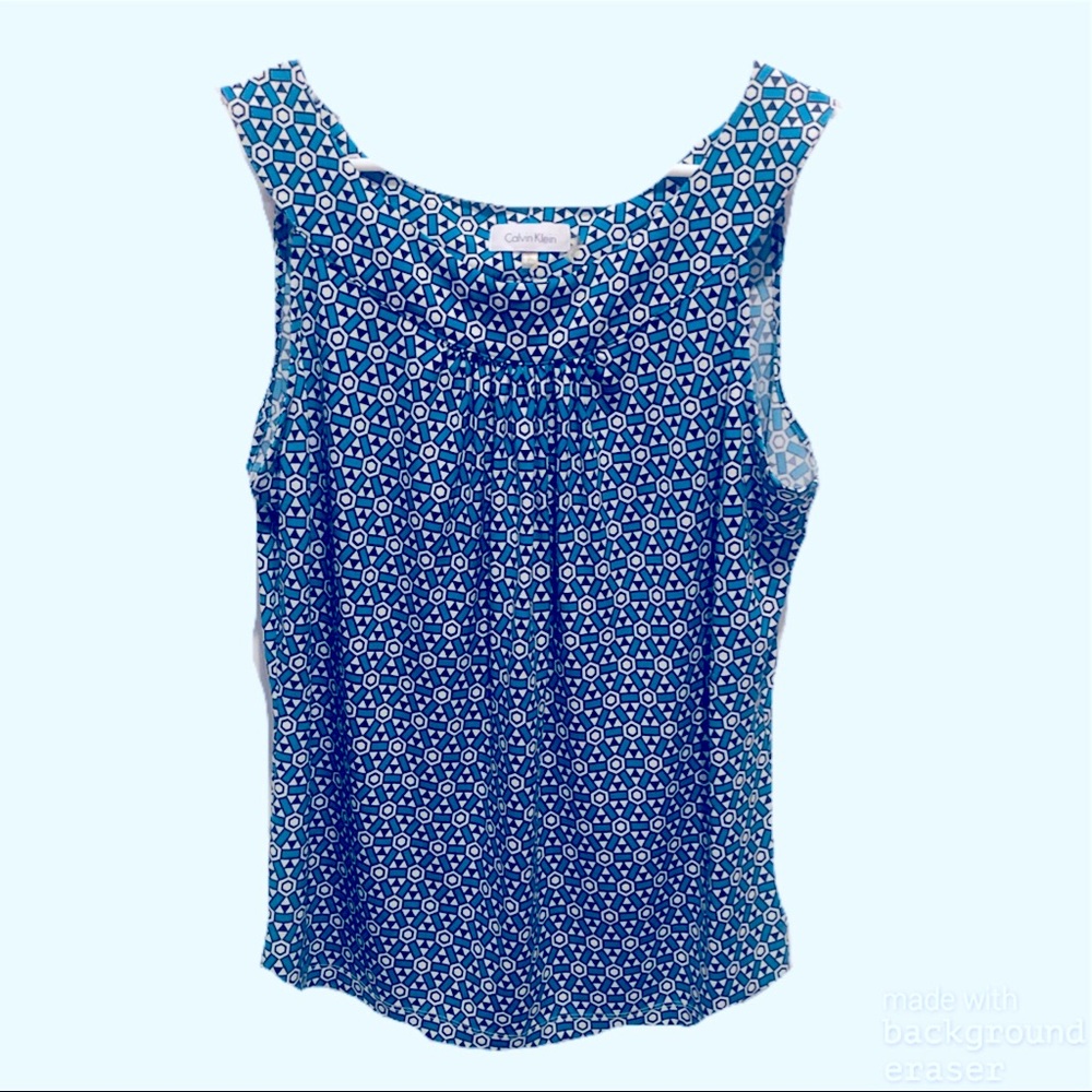 Calvin Klein Blue Geometric Blouse, Large